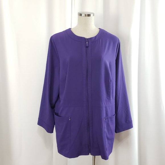 Koi Sapphire Purple Deja Zip Up Scrub Jacket 2X - Picture 1 of 12